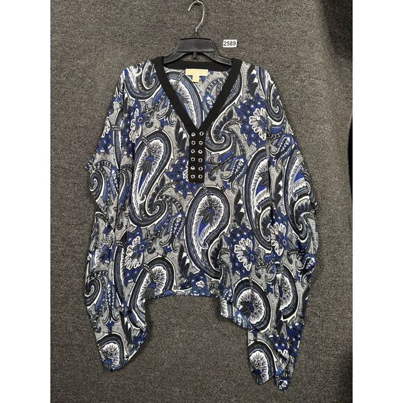 Michael Kors Blouse Paisley Kaftan Floaty Womens Size S/M Blue & White Top - Picture 1 of 9